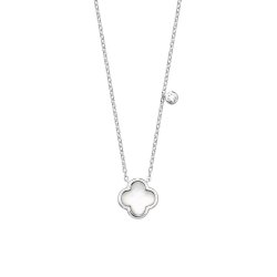Silver Mother Of Pearl With Single Cz Clover Pendant On Fixed Chain SPG0068