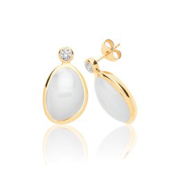 Silver Yellow Gold Plated White Moon Stone With Single Cz Studs SEG0090Y