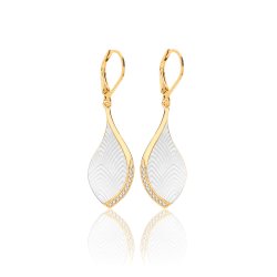 Silver Yellow Gold Plated Mother Of Pearl And Pave Set Cz Pear Shape Drops SEG0088Y