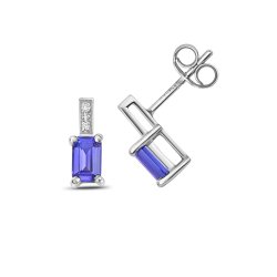 Diamond & Tanzanite Octagon Claw Set Studs In 9ct White Gold 