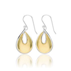 Silver Yellow Gold Plated And Cz Tear Shape Fancy Drops SEG0089Y