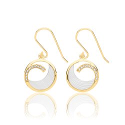 Silver Yellow Gold Plated Mother Of Pearl And Cz Swirl Drops SEG0087Y