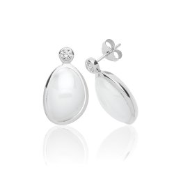 Silver White Moon Stone With Single Cz Studs SEG0090