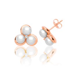 Silver Rose Gold Plated Pearl And Cz 3 Petal Flower Studs SEG0092R