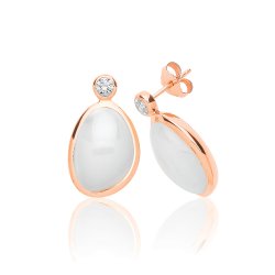 Silver Rose Gold Plated White Moon Stone With Single Cz Studs SEG0090R