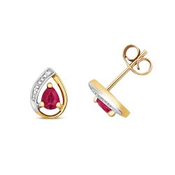 Diamond & Ruby Pear Shape Studs In 9ct Gold 