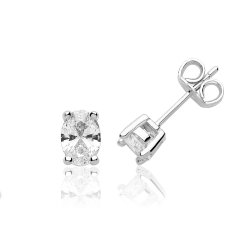 Silver Single Oval Cz Claw Set Studs SEG0093