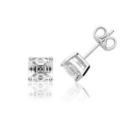 Silver Single Assher Cut Cz Claw Set Studs SEG0096