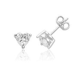 Silver Single Stone Heart Shape Cz Claw Set Studs SEG0099