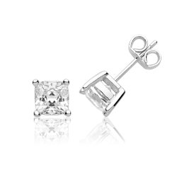 Silver Single Cushion Cut Cz Claw Set Studs SEG0098