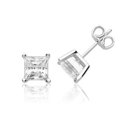 Silver Single Princess Cut Cz Claw Set Studs SEG0097