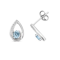 Diamond & Aquamarine Oval And Pear Shape Studs In 9ct White Gold 