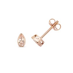 Morganite Pear Shape Rubover Studs In 9ct Rose Gold 