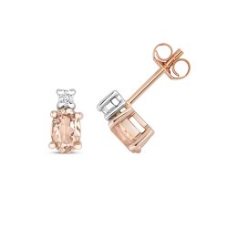 Diamond & Morganite Oval Claw Set Studs In 9ct Rose Gold 