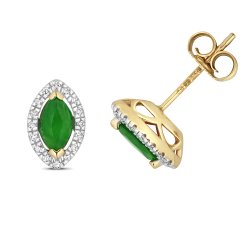 Diamond & Emerald Marquise Halo Studs In 9ct Gold 