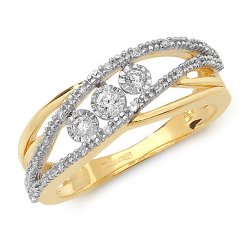 Diamond Illusion Set 2 Row Crossover Trilogy Ring In 9ct Gold 