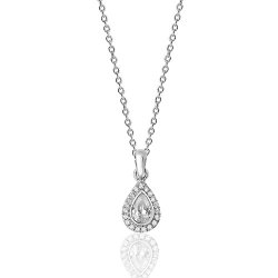 Silver Halo Pear Shape Cz Bezel Set Pendant And Chain SPG0007CZ