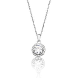 Silver Halo Round Cz Claw Set Pendant And Chain SPG0009CZ
