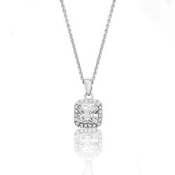 Silver Halo Square Cz Claw Set Pendant And Chain SPG0011CZ
