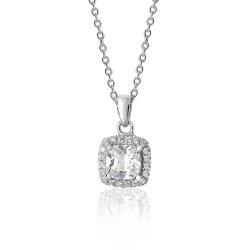 Silver Halo Cushion Cz Claw Set Pendant And Chain SPG0013CZ