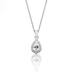 Silver Halo Pear Shape Cz Claw Set Pendant And Chain SPG0015CZ