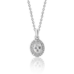 Silver Halo Oval Cz Bezel Set Pendant And Chain SPG0019CZ