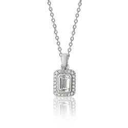 Silver Halo Emerald Cut Cz Bezel Set Pendant And Chain SPG0021CZ