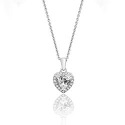 Silver Halo Heart Shape Cz Claw Set Pendant And Chain SPG0023CZ