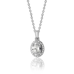 Silver Halo Oval Cz Claw Set Pendant And Chain SPG0025CZ