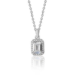Silver Halo Emerald Cut Cz Bezel Set Pendant And Chain SPG0027CZ