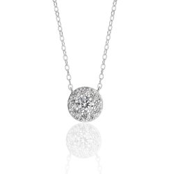 Silver Round Cluster Cz Pendant On Fixed Chain SPG0028CZ
