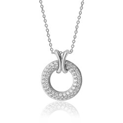 Silver Pave Set Cz Circle With Cross Pendant And Chain SPG0030CZ