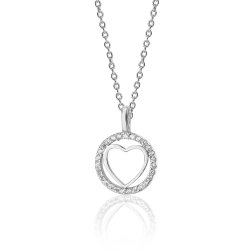 Silver Plain Heart Within Round Halo Cz Pendant And Chain SPG0031CZ
