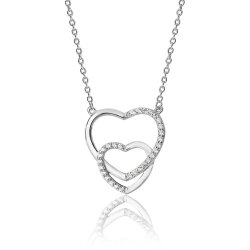 Silver Interlinked Double Heart Shape Plain And Cz Set Pendant And Chain SPG0033CZ