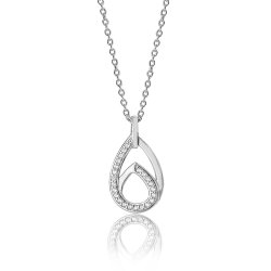 Silver Interlinked Double Pear Shape Plain And Cz Set Pendant And Chain SPG0034CZ