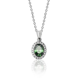 Silver Green Oval Cluster Cz Pendant And Chain SPG0035EM
