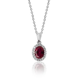 Silver Red Oval Cluster Cz Pendant And Chain SPG0035RU
