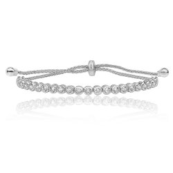 Silver Round Rubover Cz Pull Style Bracelet SBG0021