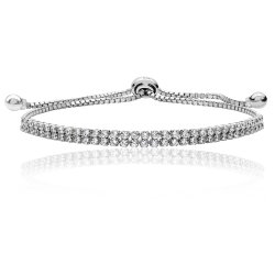 Silver Fine Double Row Cz Pull Style Bracelet SBG0026