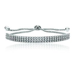 Silver Fine Triple Row Cz Pull Style Bracelet SBG0027