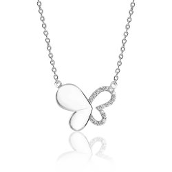 Silver Cz Set Open & Solid Butterfly Pendant On Fixed Chain SPG0039