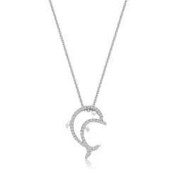 Silver Pave Set Cz Fine Open Dolphin Pendant And Chain SPG0041