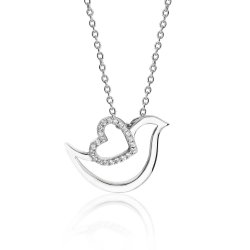 Silverpave Set Heart And Fine Open Dove Pendant And Chain SPG0042