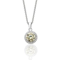 Silver Halo Yellow Round Cz Claw Set Pendant And Chain SPG0009YZ