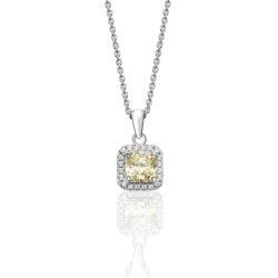 Silver Halo Yellow Square Cz Claw Set Pendant And Chain SPG0011YZ
