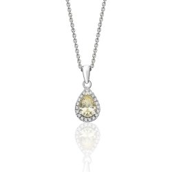 Silver Halo Yellow Pear Shape Cz Claw Set Pendant And Chain SPG0015YZ