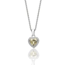 Silver Halo Yellow Heart Shape Cz Claw Set Pendant And Chain SPG0023YZ