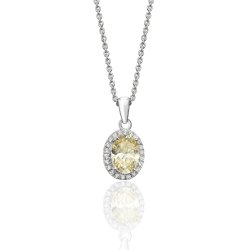 Silver Halo Yellow Oval Cz  Claw Set Pendant And Chain SPG0025YZ