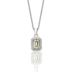 Silver Halo Yellow Emerald Cut Cz Bezel Set Pendant And Chain SPG0027YZ