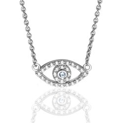 Silver Pave Set Cz Fine Open Evil Eye Pendant On Fixed Chain SPG0047